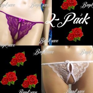 NEW Sexy Crotchless Panties Pink Black Frilly Bow